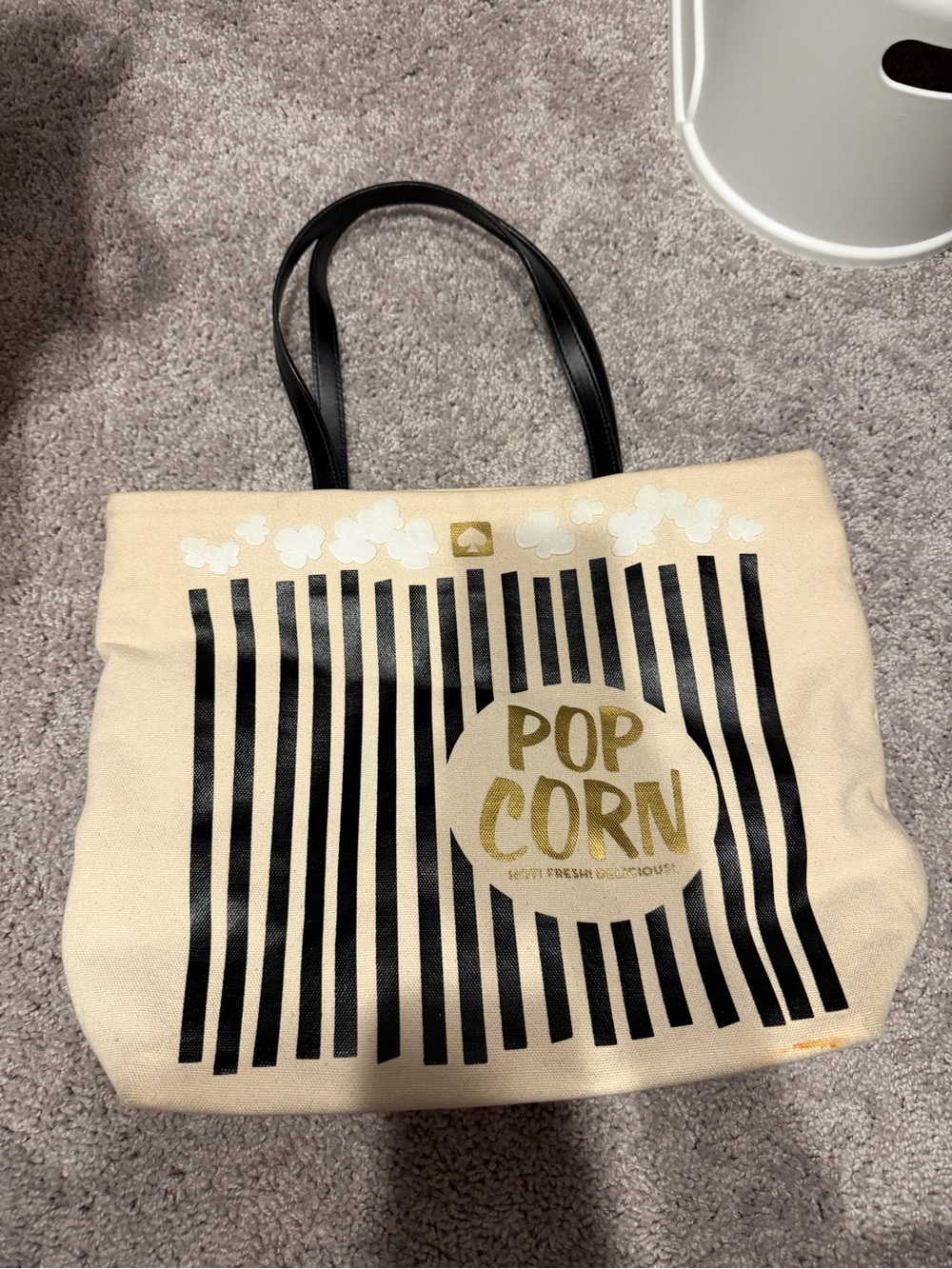 Kate Spade Popcorn Print Canvas Tote Bag in Cream and Black